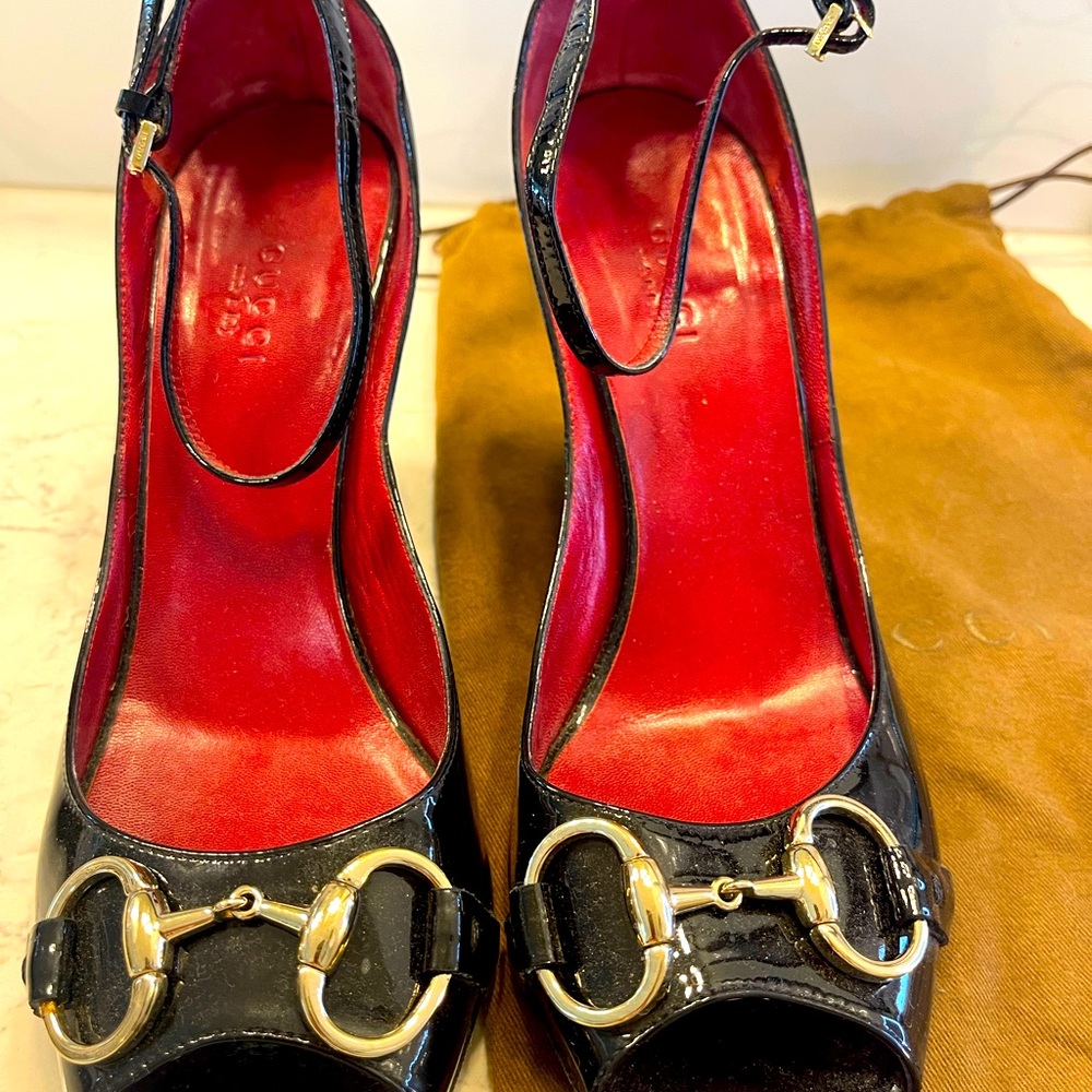 Gucci Gold Horsebit Heels